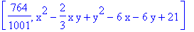 [764/1001, x^2-2/3*x*y+y^2-6*x-6*y+21]